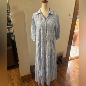 J. McLaughlin Janelle Silk Blend Blue Print Dress in Size Medium